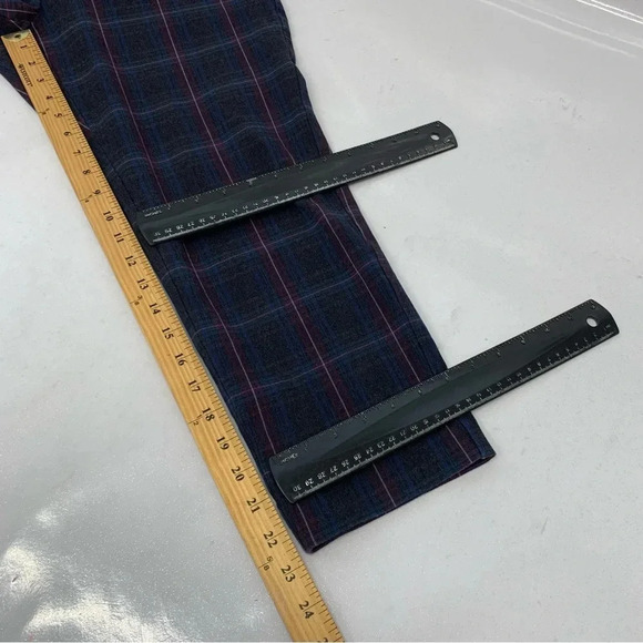 J Jill Bi Stretch Plaid Pants 12 Petite  Crop Blue Pockets Front Zip Preppy Work - Picture 11 of 11